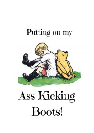 Winnie the Pooh and Christopher Robbin putting on heavy boots
